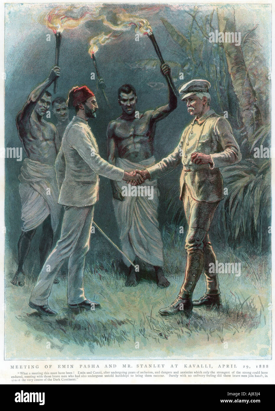 Henry Morton Stanley, Welsh Journalist und Explorer, Konferenz Emin Pascha an Kavalli, 29. April 1888 Artist: Unbekannt Stockfoto