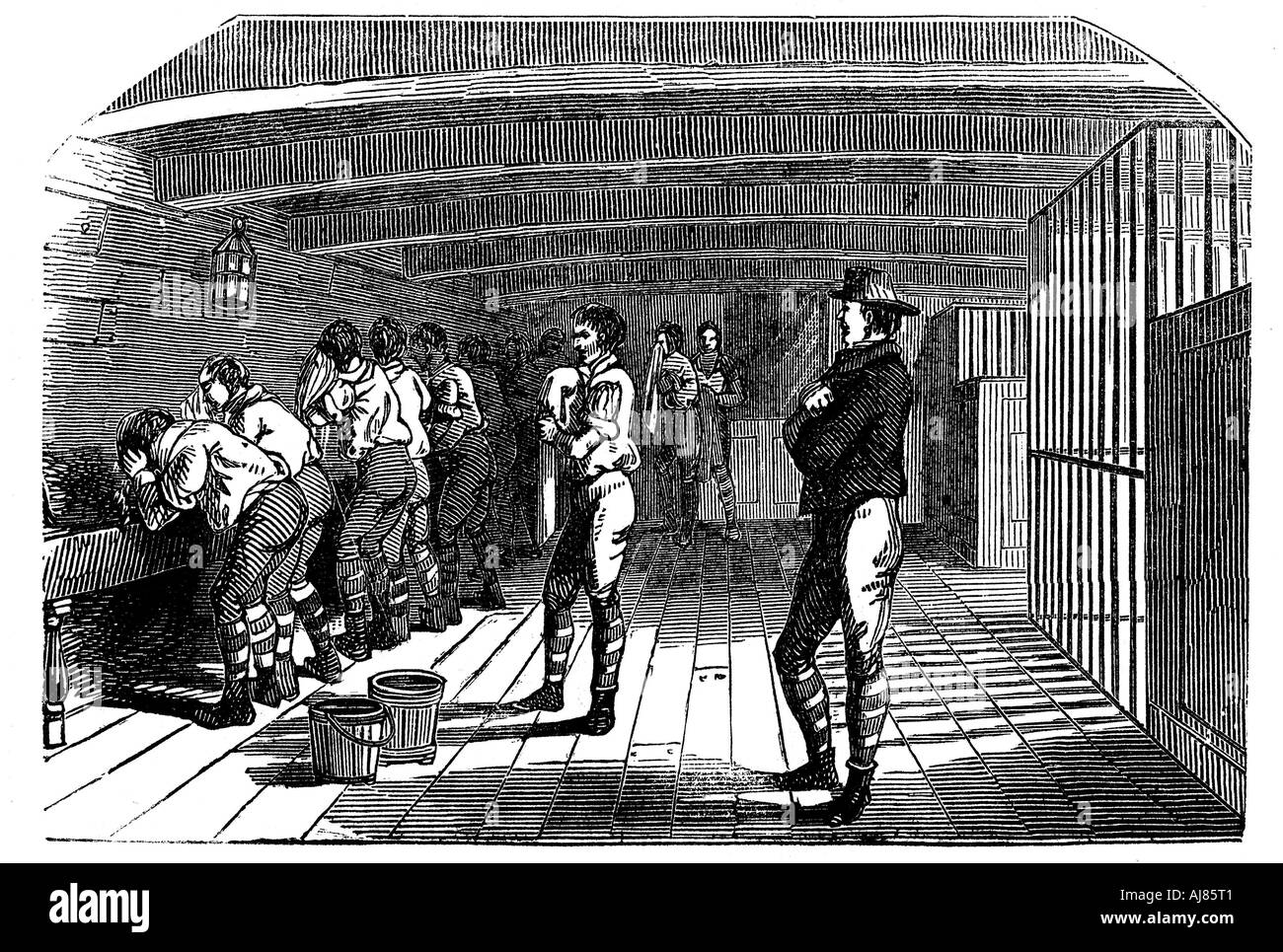 An Bord ein Gefängnis Hulk, 1848. Artist: Unbekannt Stockfoto