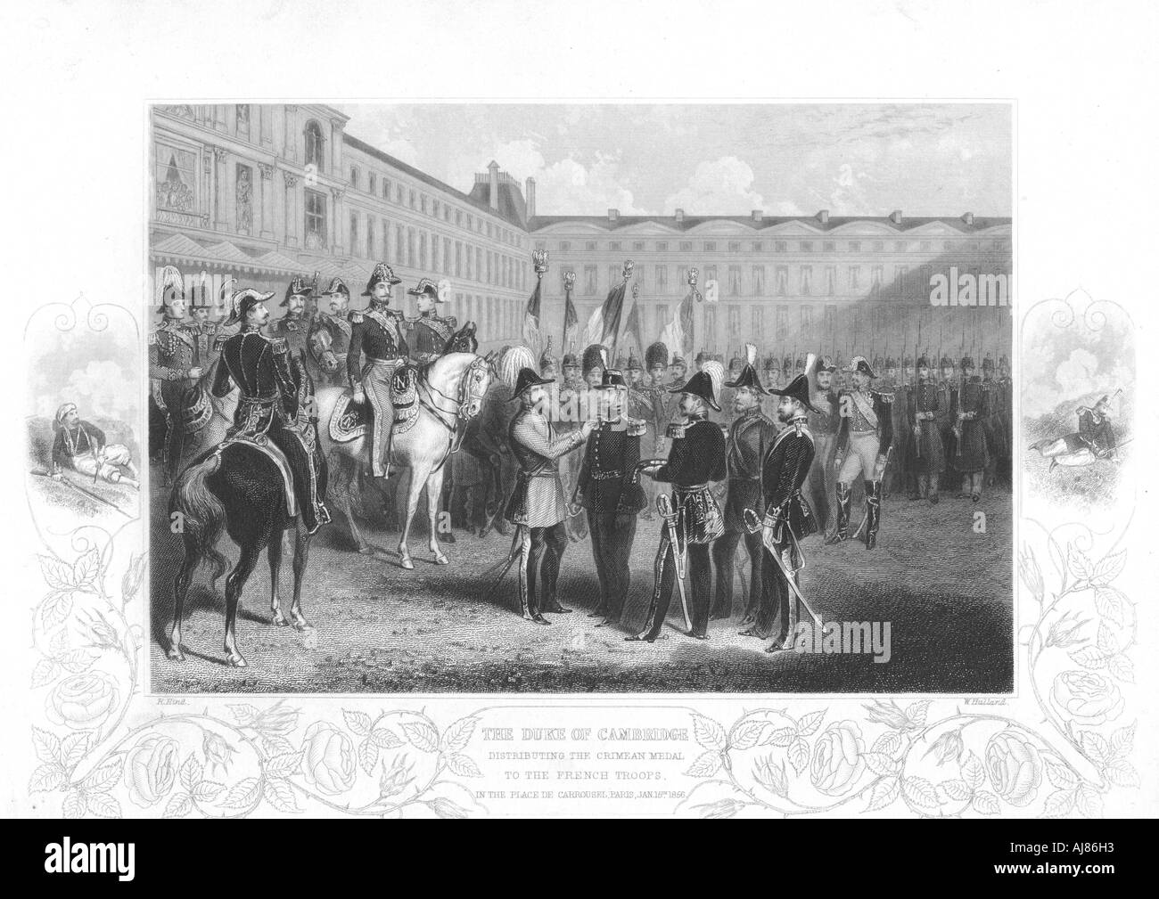 Der Herzog von Cambridge Präsentation der Krim-Medaille an französischen Soldaten, 1856. Artist: Unbekannt Stockfoto