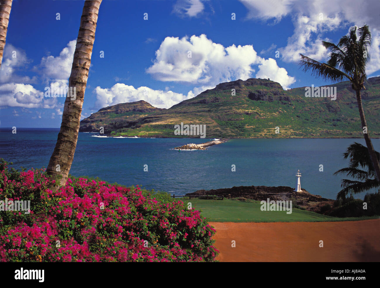 Hawaii übersehen Kaua Hotels Blue Ocean Sky Wolken bunte Wellen Aqua Leute Schnorcheln Stockfoto