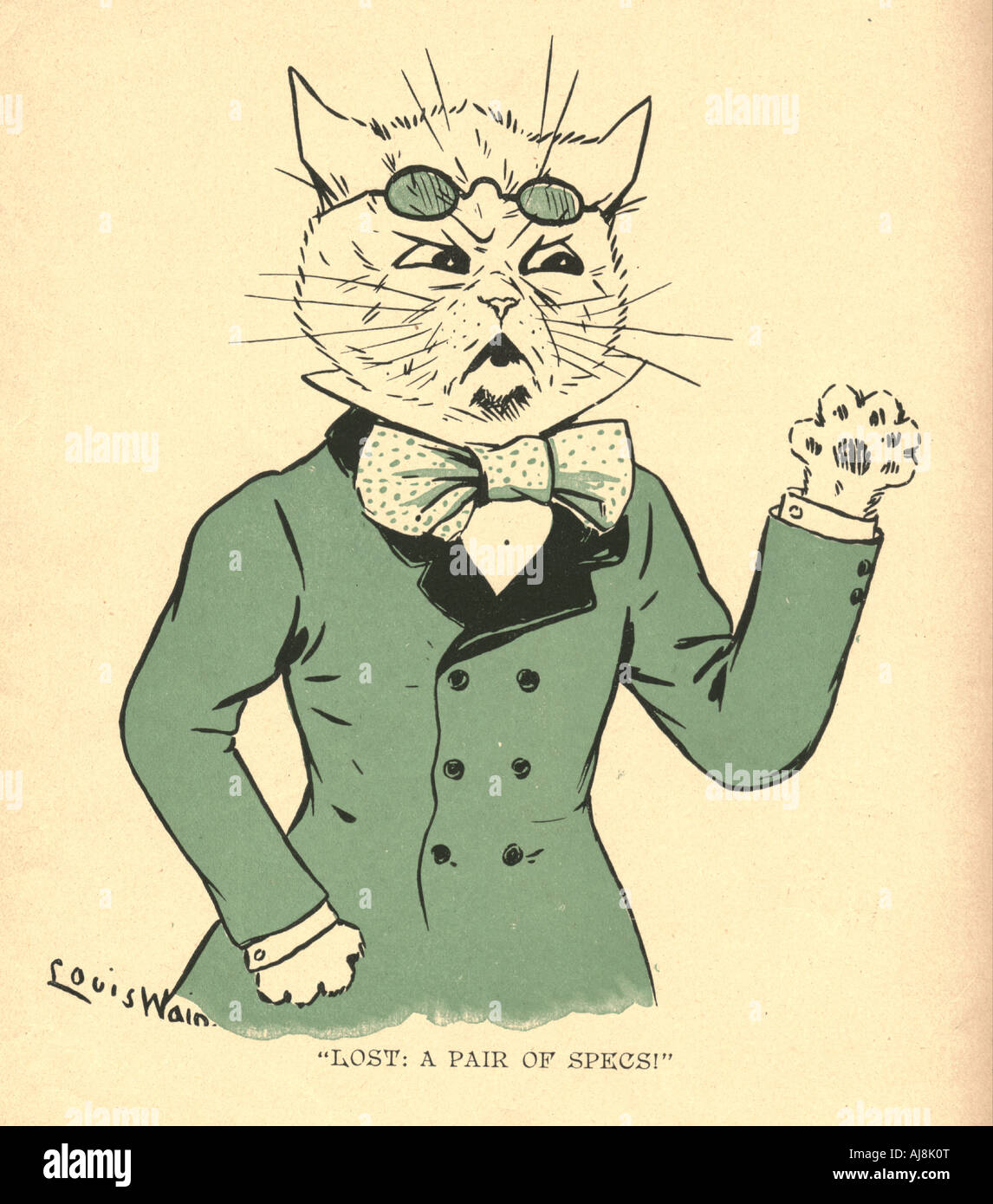 Viktorianische Comic-Katze Künstlers Louis Wain mit dem Titel "Lost: ein paar Specs Stockfoto
