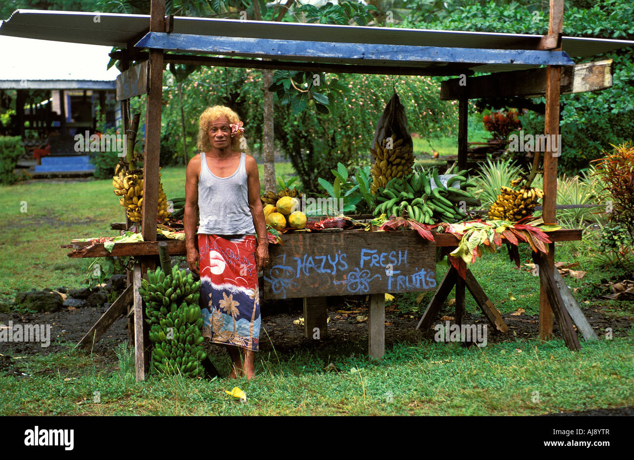 Samoa ein Fa Afafine ein samoan Transvestiten verkaufen Obst Stockfoto
