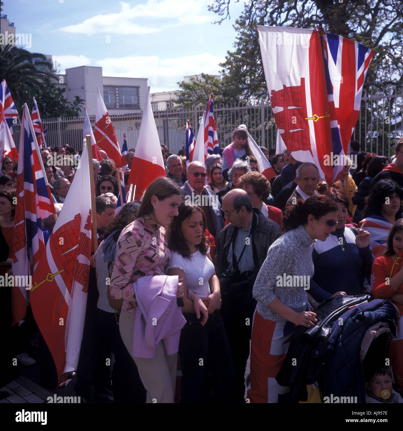 Demonstration in Gibraltar gegen Souveränität mit Spain.2002 zu teilen. Stockfoto