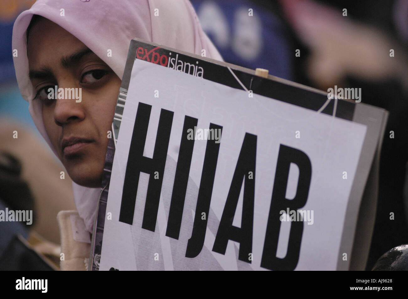 Demonstartion in London über das vorgeschlagene Verbot tragen des Hijab an öffentlichen Orten in Frankreich Stockfoto