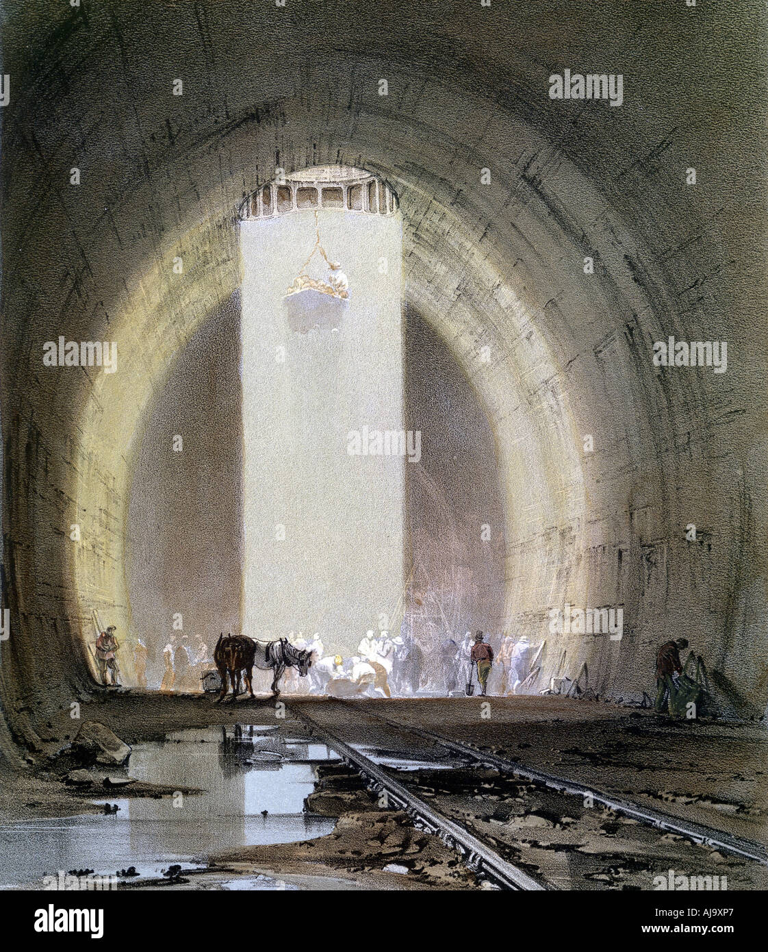 Bau der Kilsby Tunnel an der London and Birmingham Railway, 8. Juli 1839. Artist: John Cooke Bourne Stockfoto