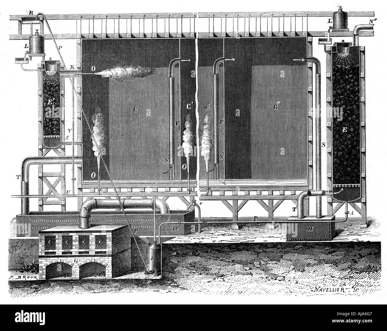 Schnittansicht des Gay-Lussac von Kammern und Absorptionstürmen, 1870. Artist: Unbekannt Stockfoto