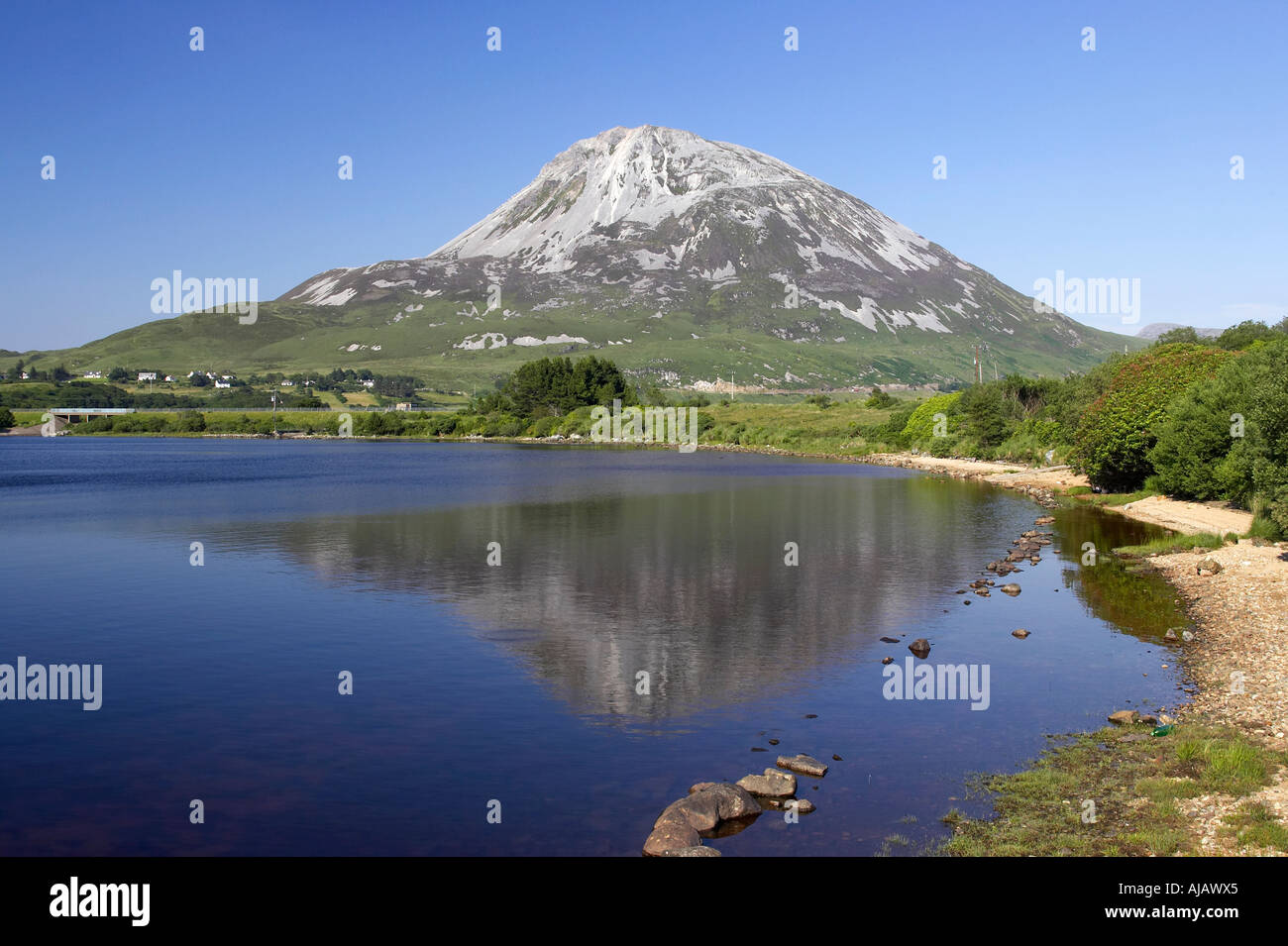 Errigal Donegals höchsten Berggipfel vor blauem Himmel zwischen Dunlewey und gweedore Stockfoto