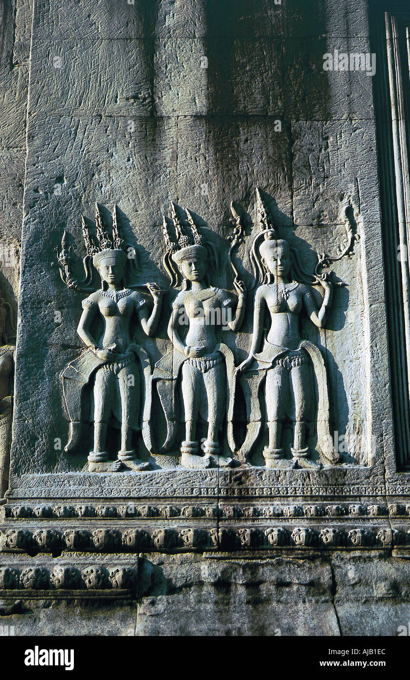 Details der Apsara Schnitzereien Angkor Wat Kambodscha Se Asien Stockfoto