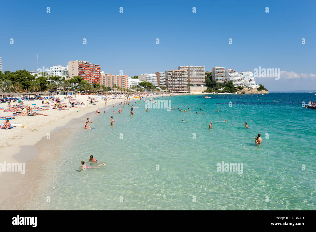 Strand, Magaluf, Bucht von Palma, Mallorca, Balearen, Spanien Stockfoto