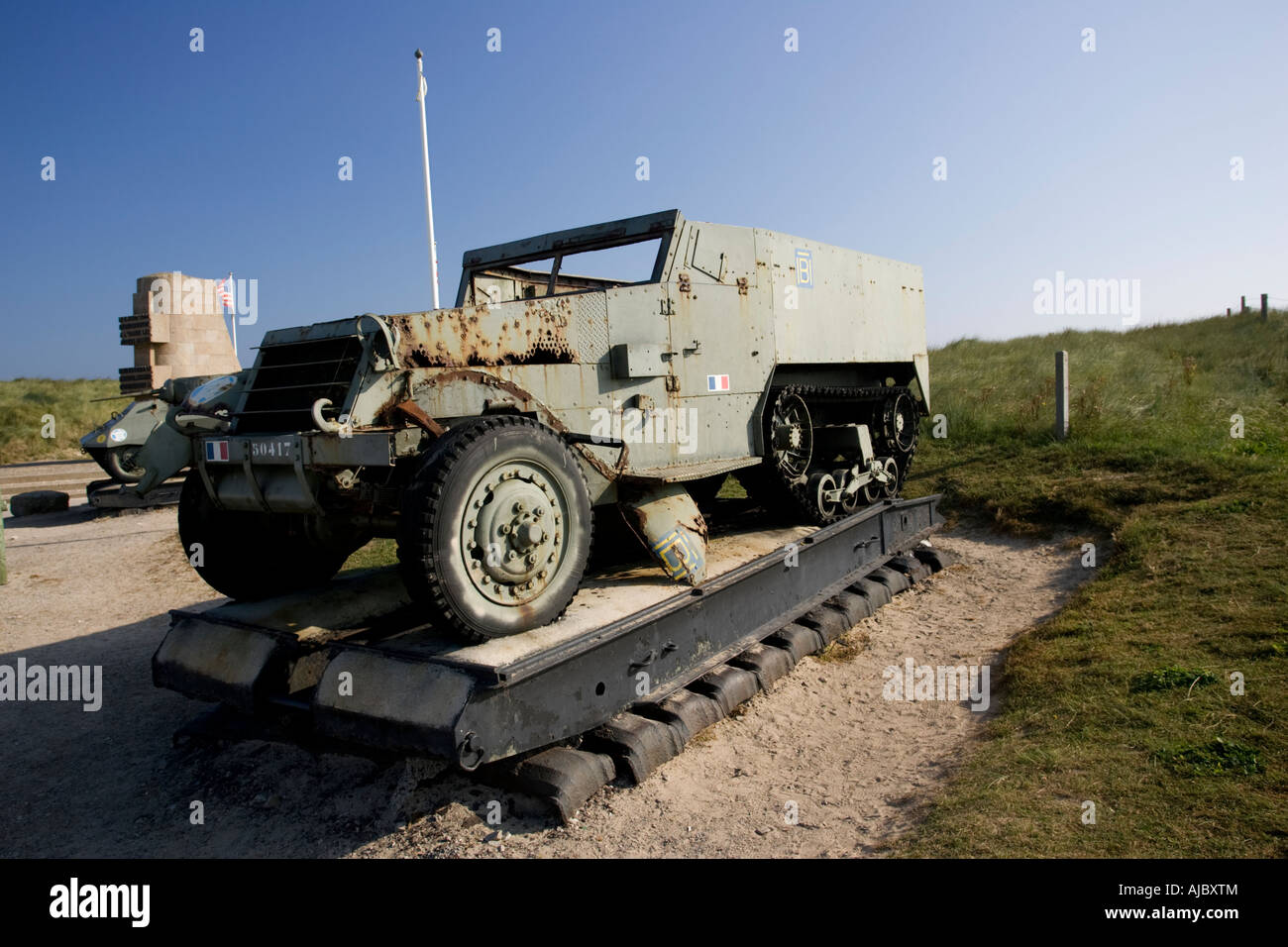 US-Armee historische Militärfahrzeuge auf dem Display Utah Beach Normandie Frankreich Stockfoto