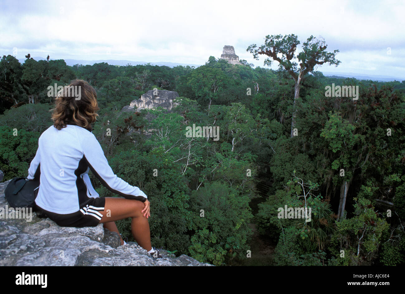 Vermessung der Dschungel Baldachin aus Lost World Mundo Perdido, die Tikal El Petén Guatemala Maya-Ruinen Stockfoto