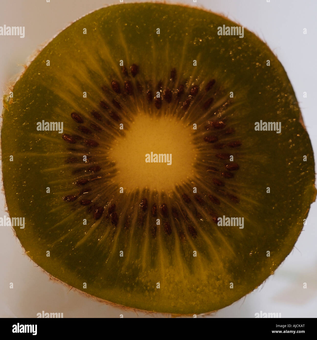 halb eine Kiwi in Scheiben geschnitten offene innere Kiwis Stockfoto
