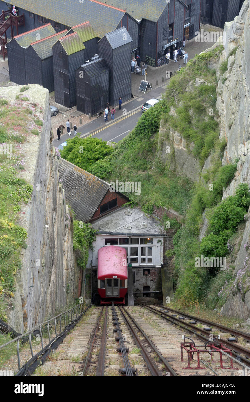 Hastings Seilbahn Cliff Lift auf dem Osthügel eröffneten The East Lift in Hastings für den Dienst in 1902 It wurde errichtet und betrieben Stockfoto