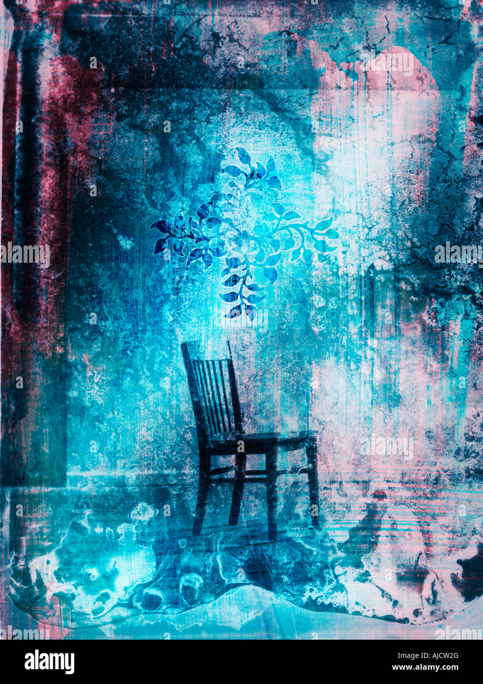 Foto-Illustration eines Stuhls allein in einem Raum Stockfoto