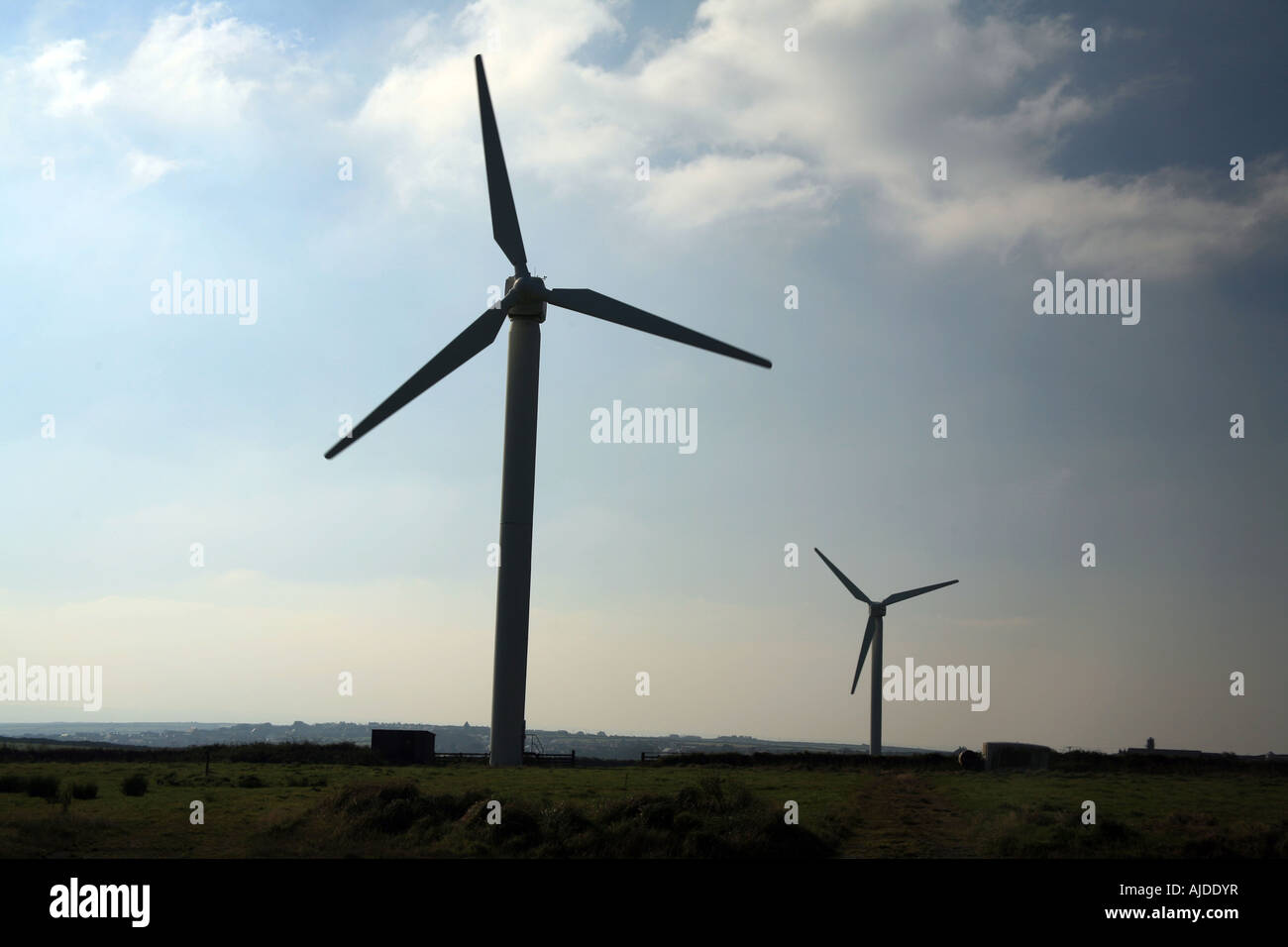 Windkraftanlagen in Delabole Wind Farm Cornwall UK Stockfoto