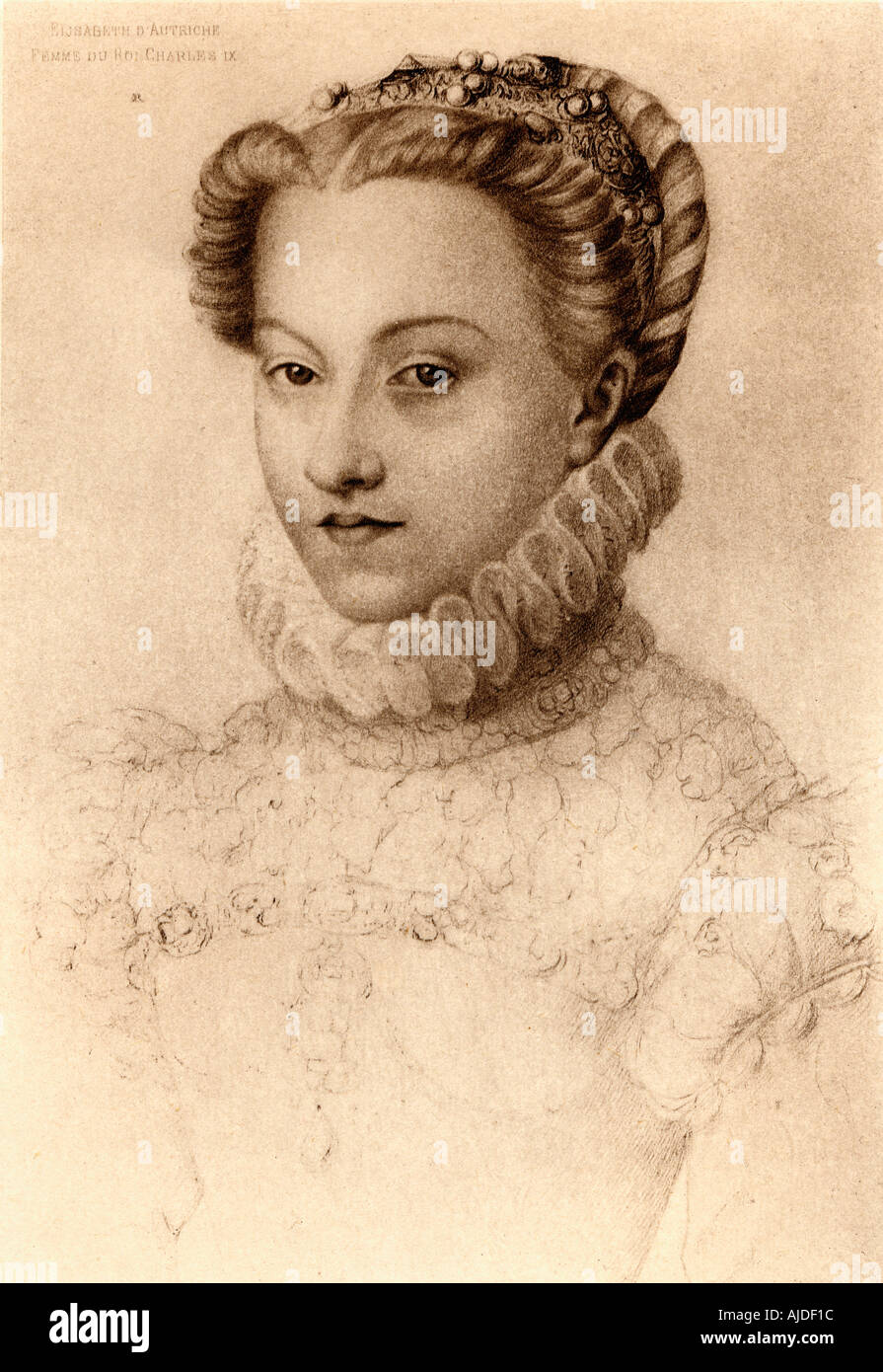 Elisabeth von Österreich, 1554 1592. Königin von Frankreich als Frau von König Karl IX., Tochter von Kaiser Maximilian II. und Maria von Österreich. Stockfoto