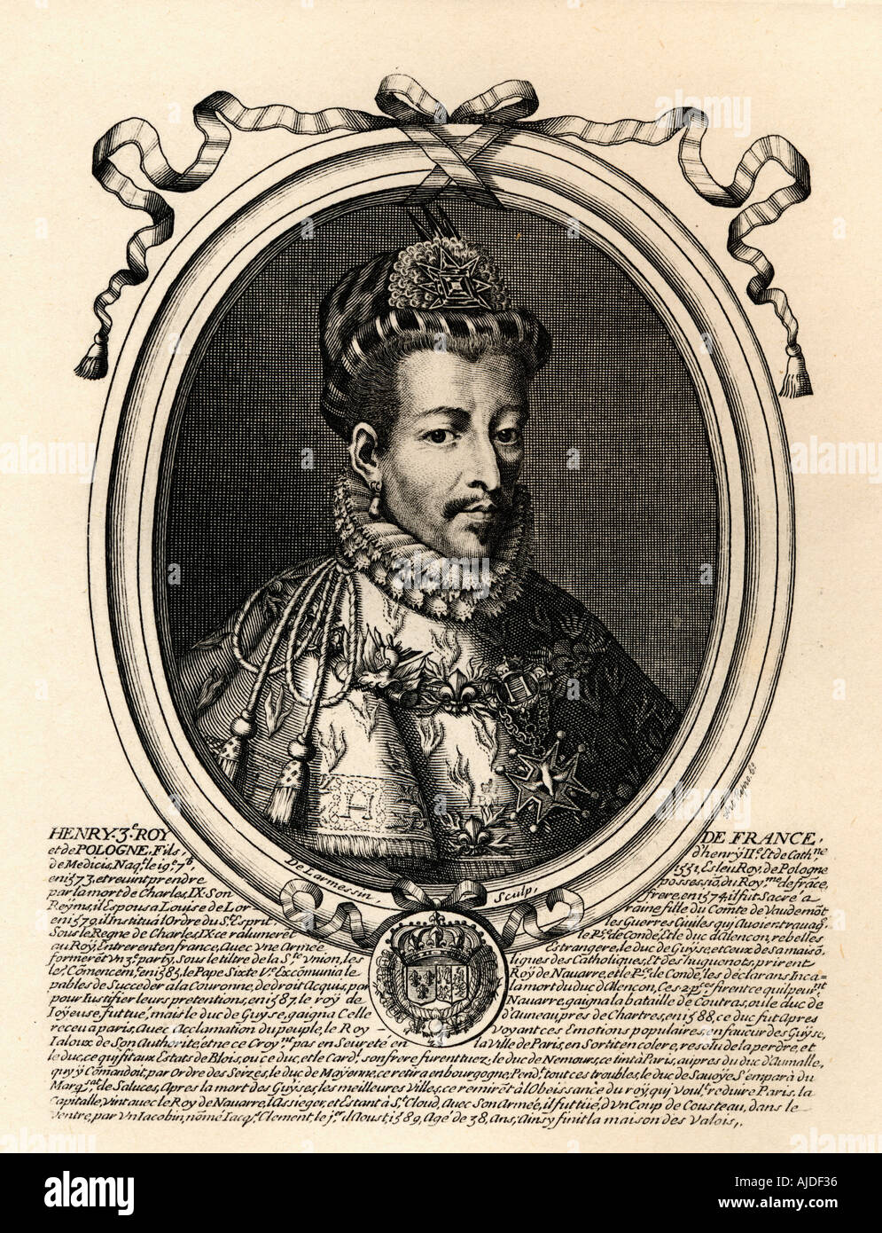 1551 -1589 Heinrich III., König von Frankreich, 1574 - 1589. Sohn von König Heinrich II. und Katharina von Medici. Von einem Stich von L Armessin Stockfoto