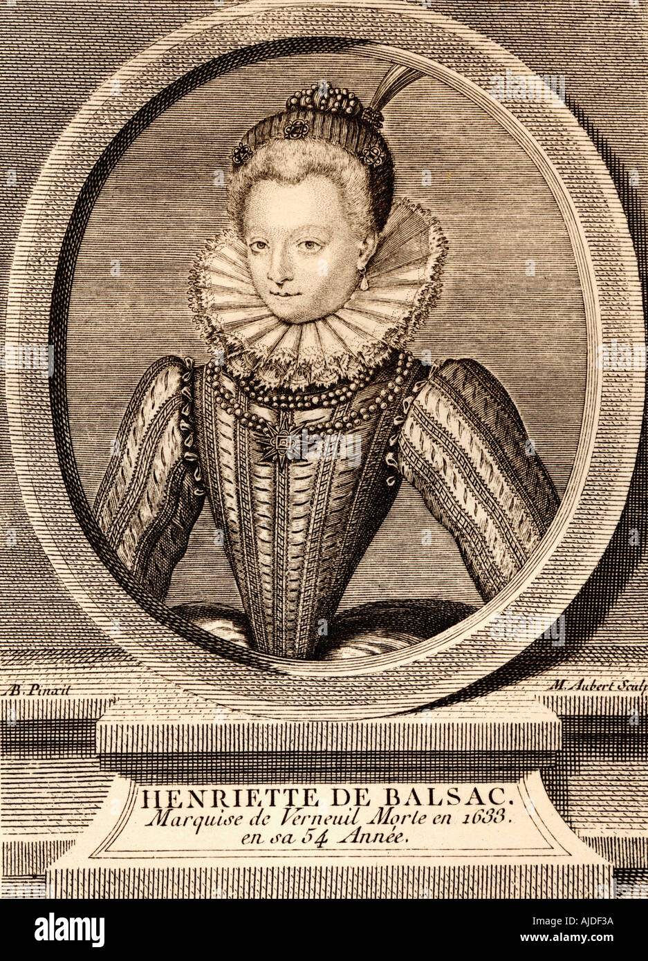 Catherine Henriette de Balzac d'Entragues, Marquise de Verneuil, 1579-1633. Herrin von Heinrich IV. von Frankreich. Von einem Stich von Augert. Stockfoto