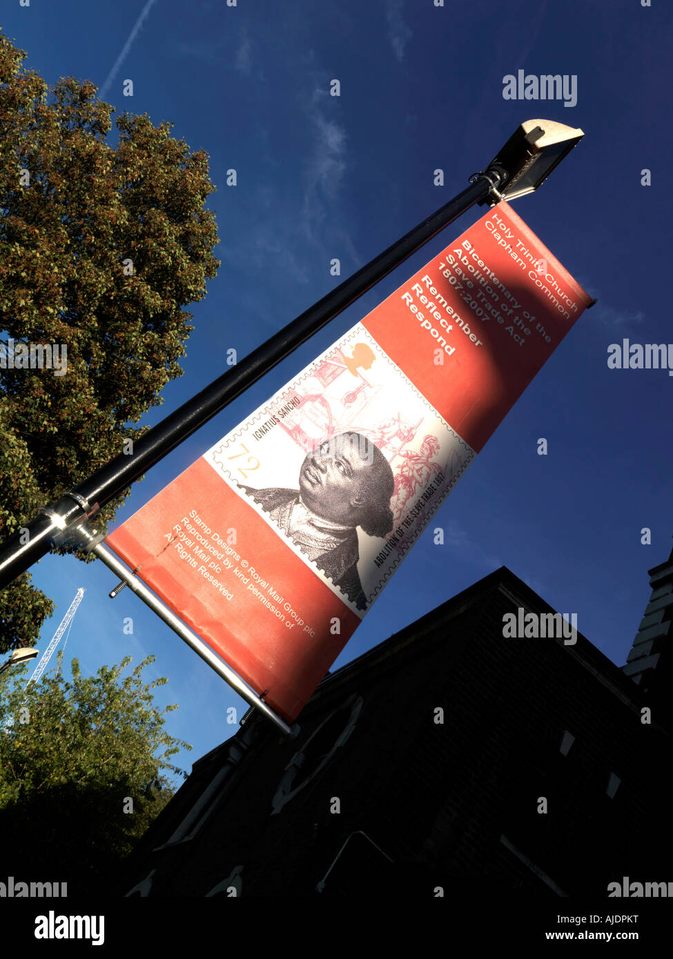 Banner an der Holy Trinity Church Clapham Common London England Stockfoto