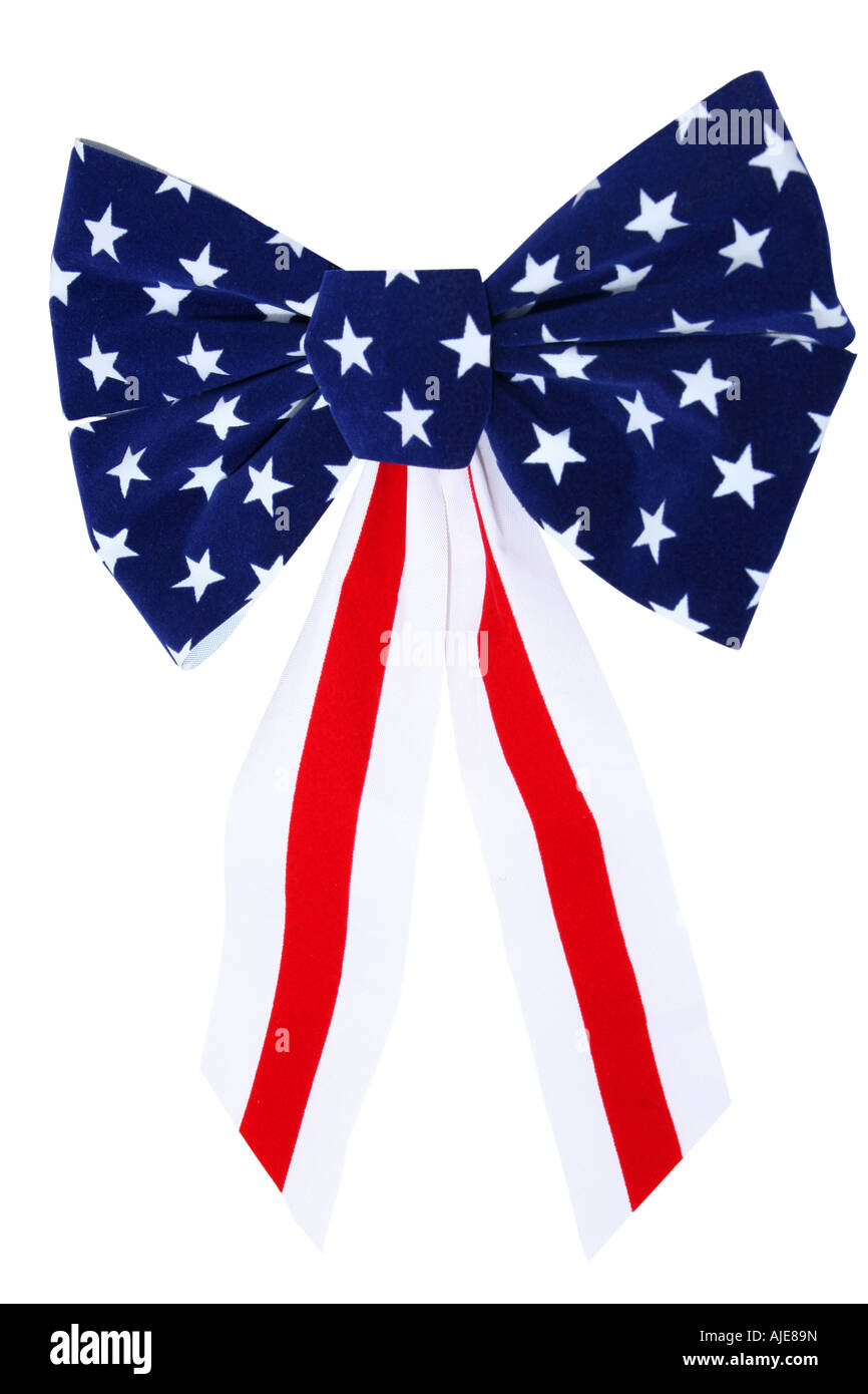 Bogen und Band in uns Flagge Farben Urlaub Dekoration Stockfoto