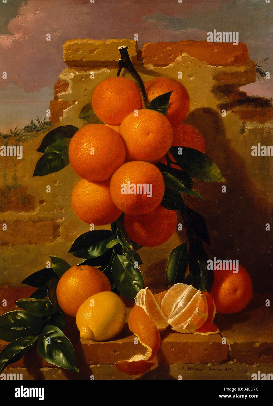 Orangen Stillleben Gemälde von A Mansaque 1863 auf Anglesey Abbey Cambridgeshire Stockfoto