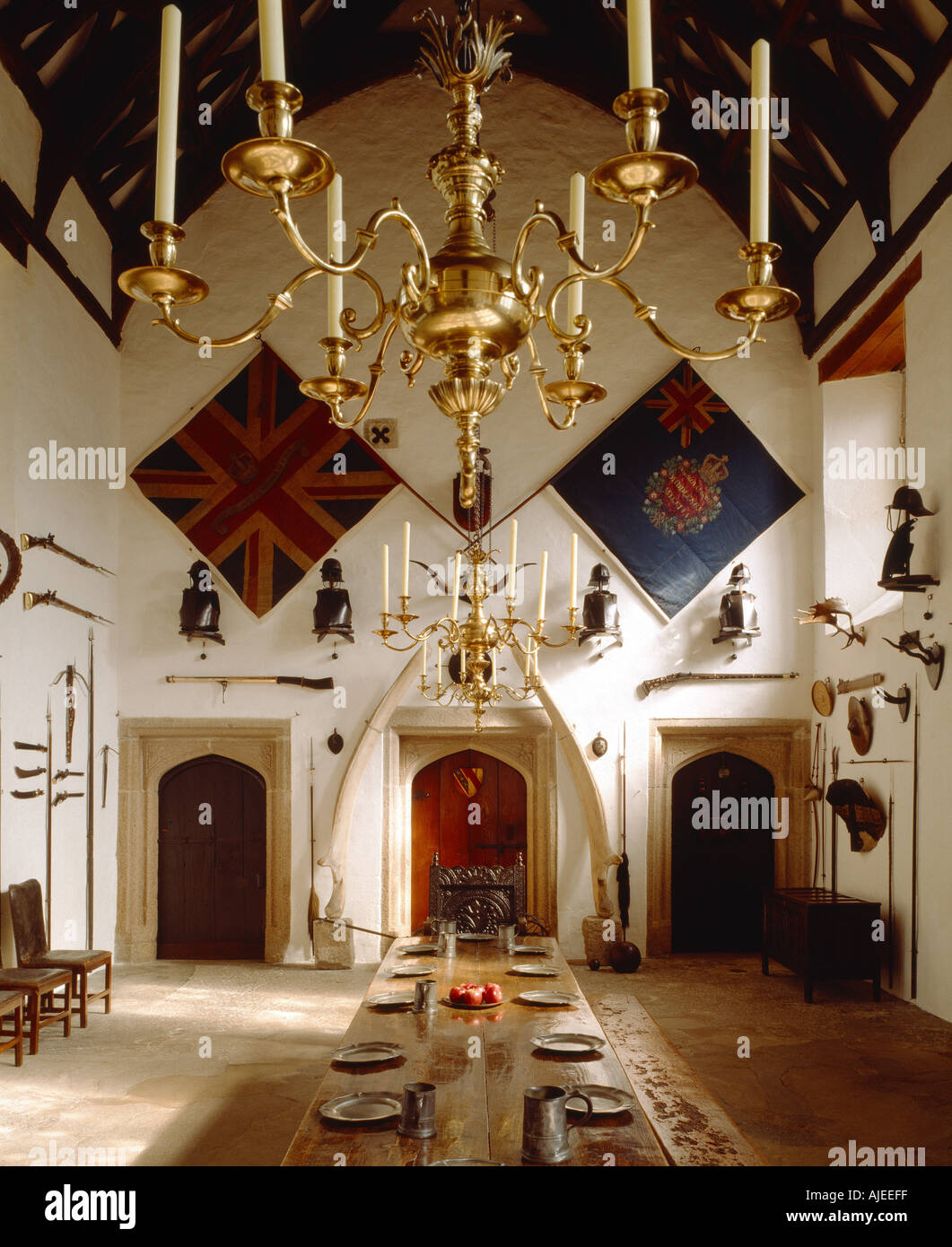 Blick auf die Halle am Cotehele Cornwall Stockfoto