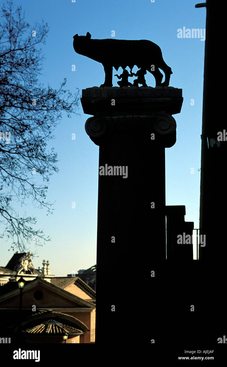 Rom die Bronzestatue von Romulus und Remus Spanferkel des Wolfs Stockfoto