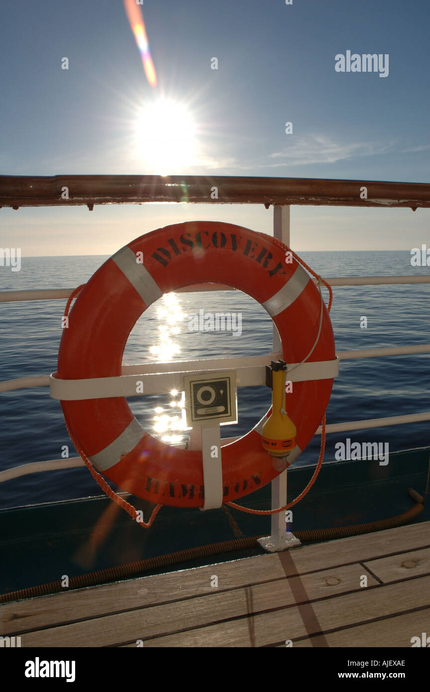 Kreuzfahrtschiff Entdeckung Rettungsring Stockfoto