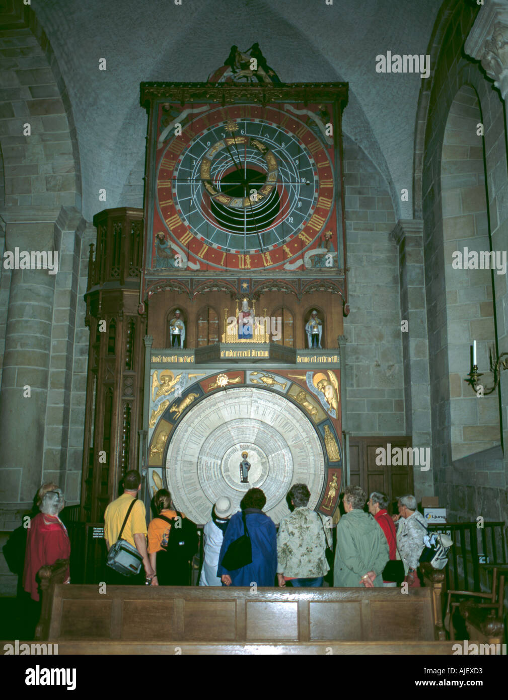 Astronomische Uhr, Lund Domkyrkan (Kathedrale), Lund, Skåne, Schweden. Stockfoto