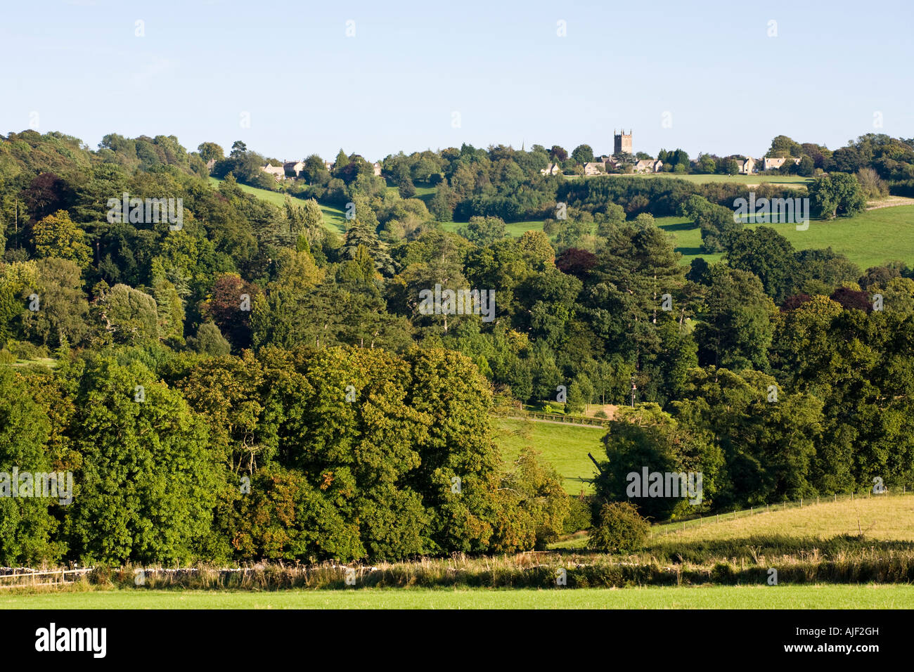 Die Cotswold Stadt Stow auf die würde, Gloucestershire zeigt seine Spitzenposition Hügel Stockfoto