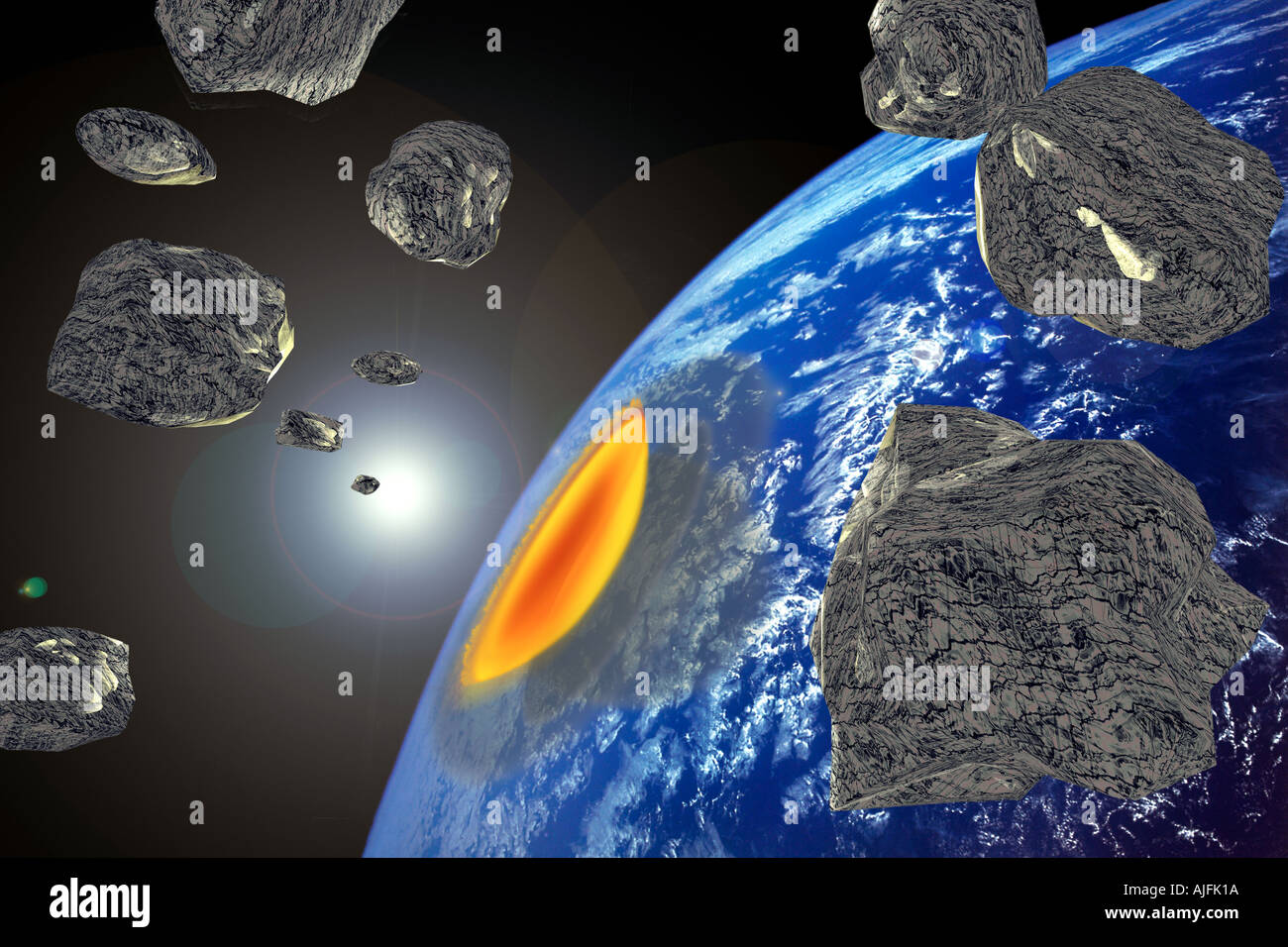 Sehr große Asteroiden-Kollision mit der Erde Extinction Level Event Stockfoto