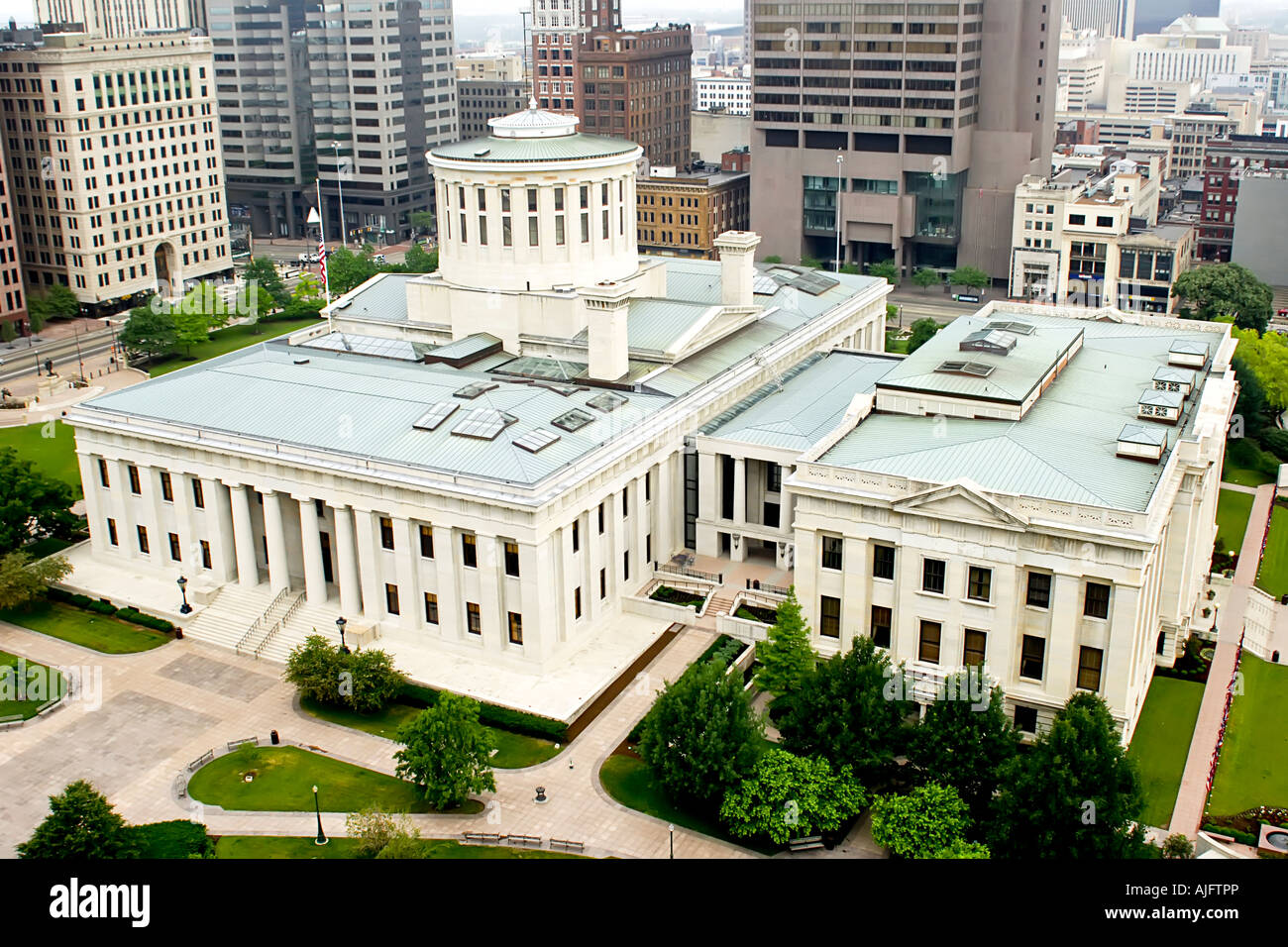 Luftaufnahme der Ohio Statehouse Hauptstadt Gebäude in Columbus OH Stockfoto