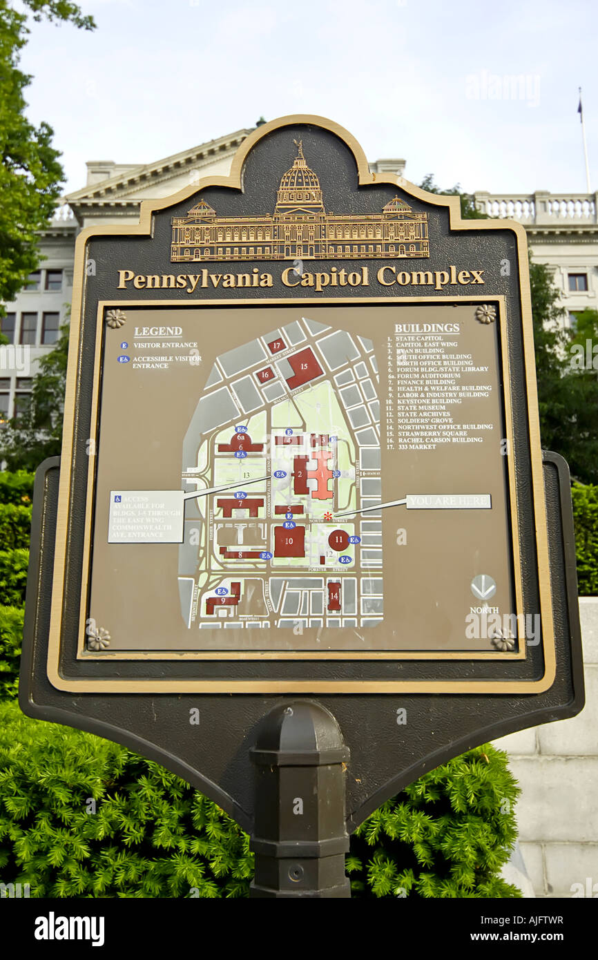 Karte des State Capitol Gebäude-Komplex in Harrisburg, Pennsylvania PA Stockfoto