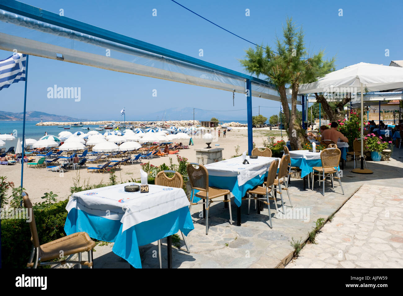 Am Strand Taverne, Alykanas, Zakynthos, Ionische Inseln, Griechenland Stockfoto