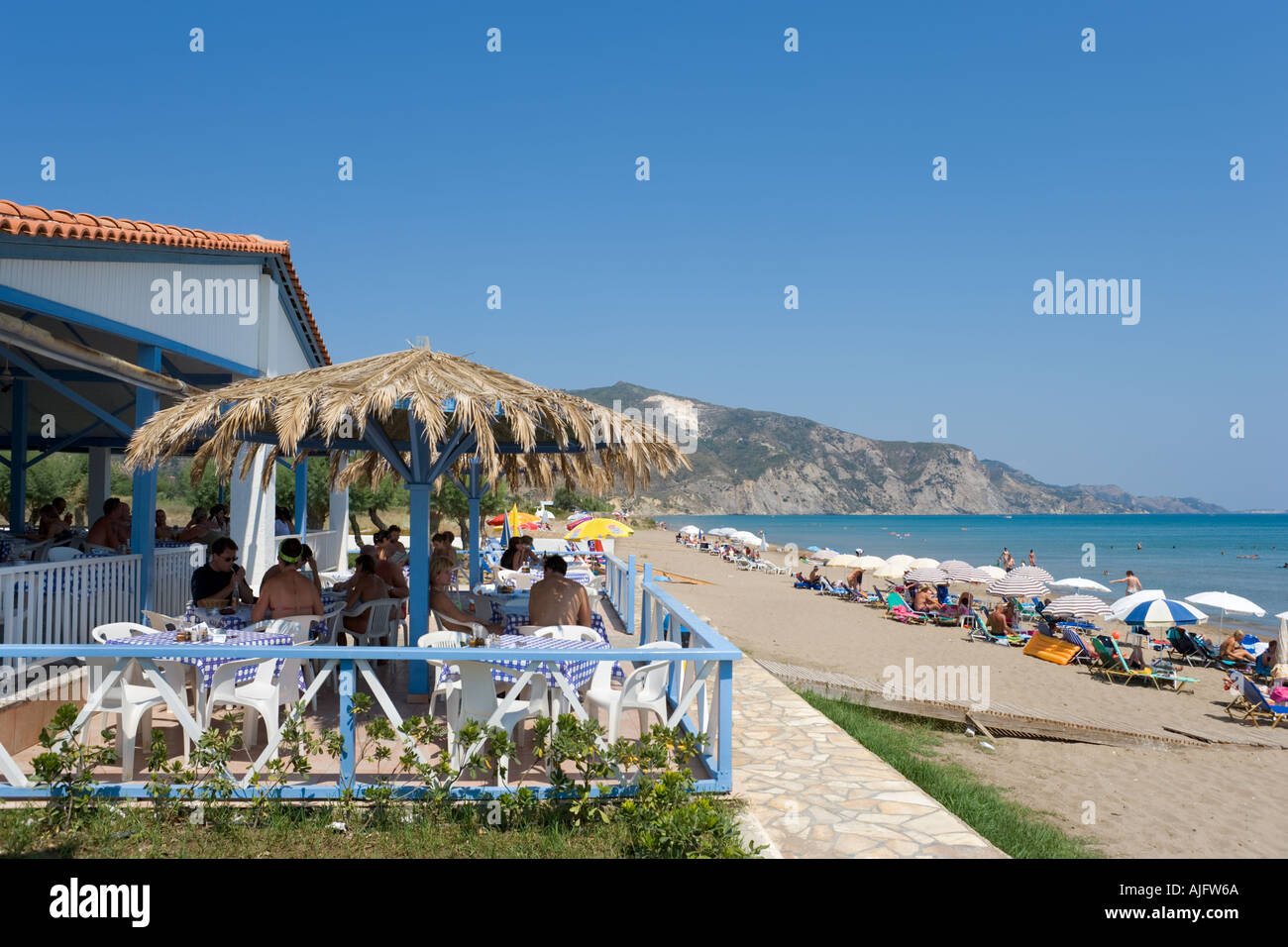 Am Strand Taverne, Kalamaki, Zakynthos (Zante), Ionische Inseln, Griechenland Stockfoto