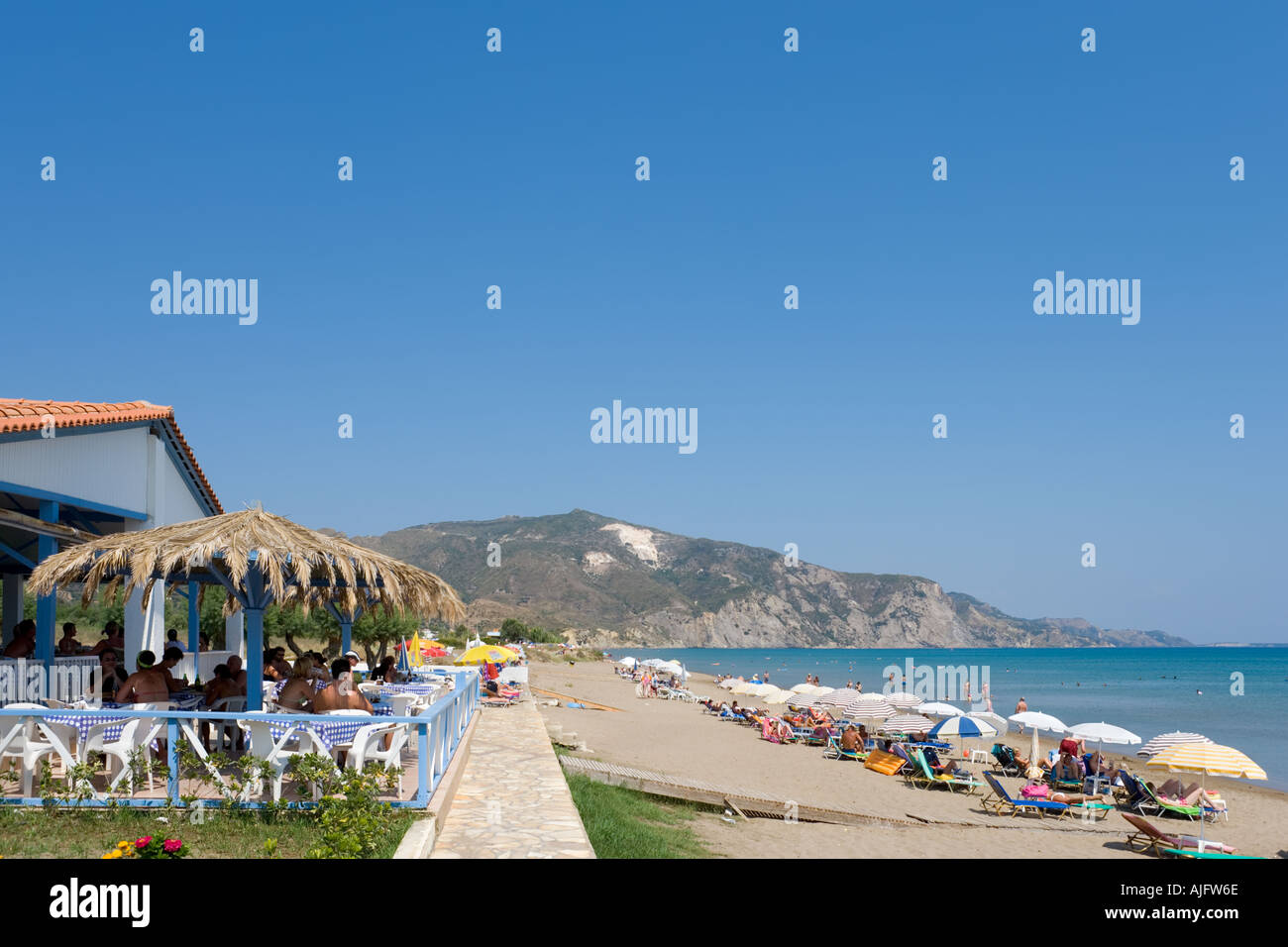 Am Strand Taverne, Kalamaki, Zakynthos (Zante), Ionische Inseln, Griechenland Stockfoto