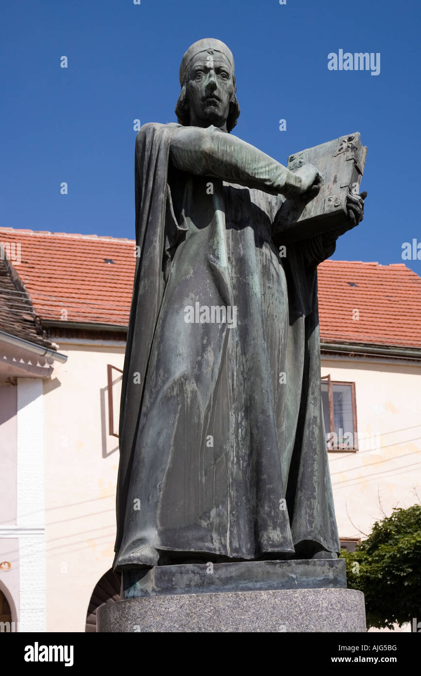 Statue von Jan Hus Worte, John Huss in Husinec seinem Geburtshaus in der Tschechischen Republik