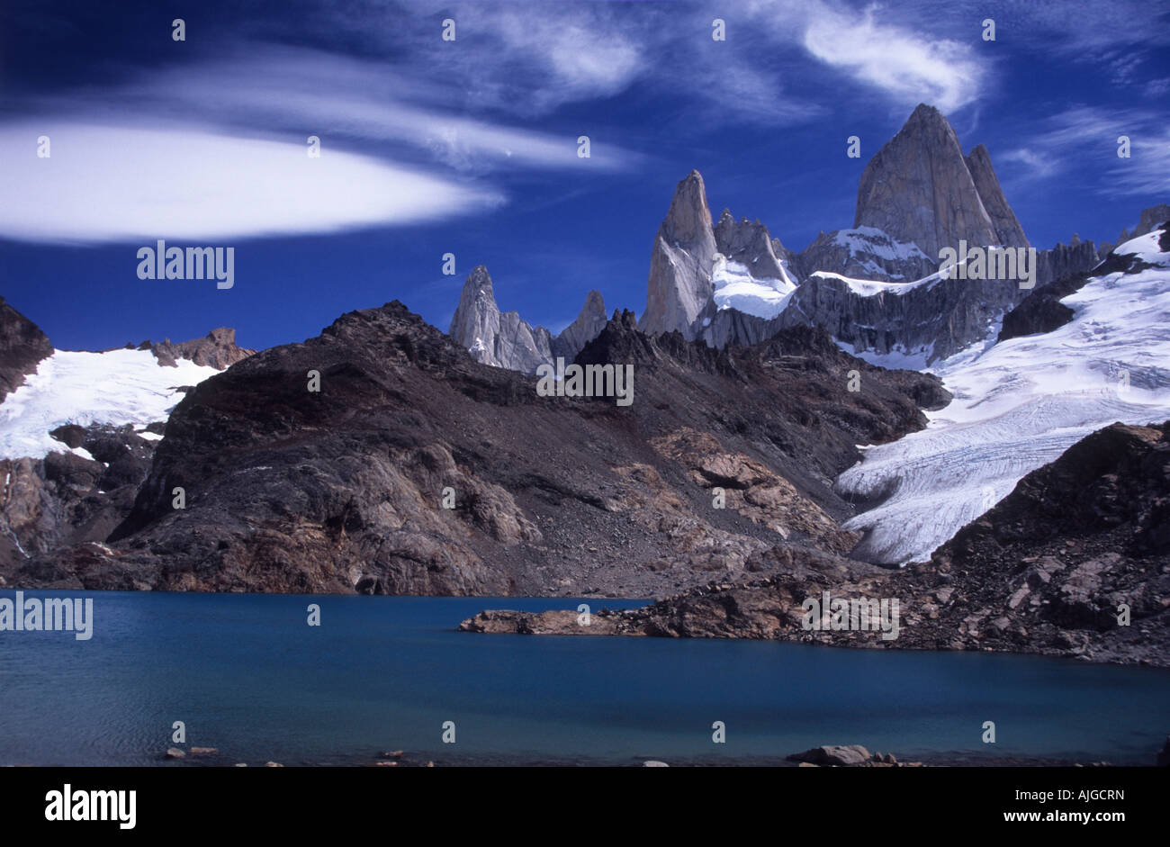 Mt Fitzroy und Laguna de Los Tres, Nationalpark Los Glaciares, Patagonien, Argentinien Stockfoto