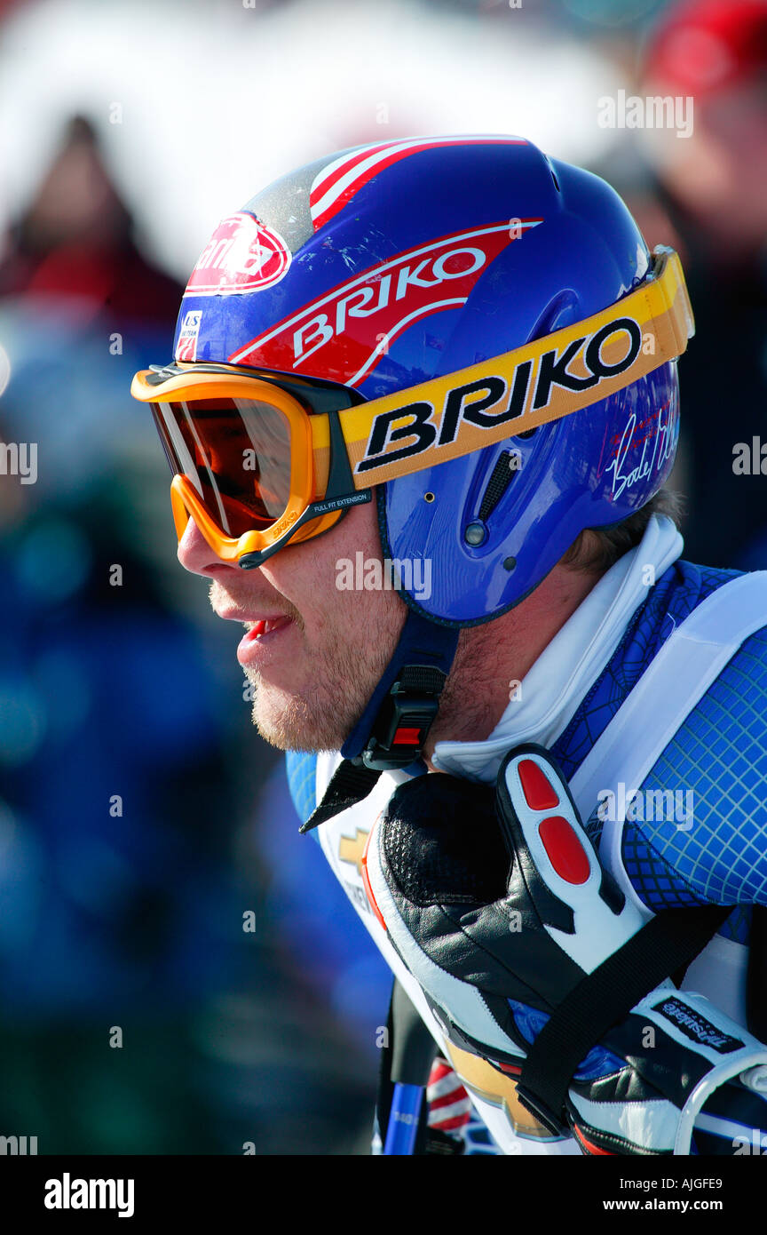 Bode Miller beim Downhill-Rennen während der 2004 Chevrolet U S Alpine National Championships Alyeska Resort Alaska Stockfoto