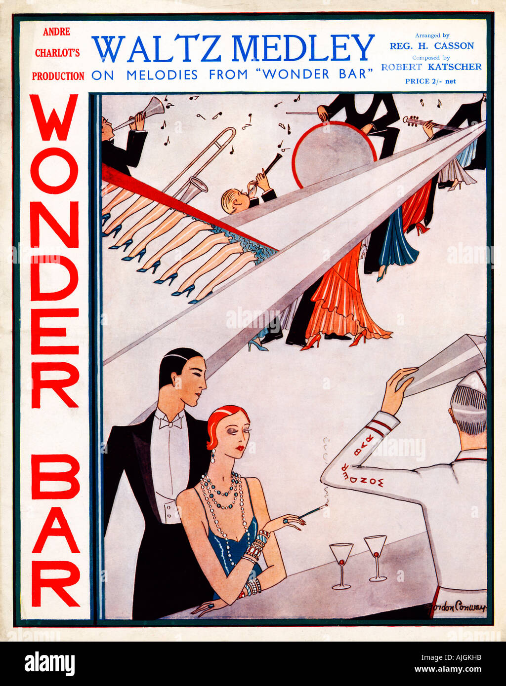 Wonder Bar, hervorragende Art-Deco-grafische Cover das Notenblatt zur Herstellung 1931 im Savoy Theatre in London Stockfoto