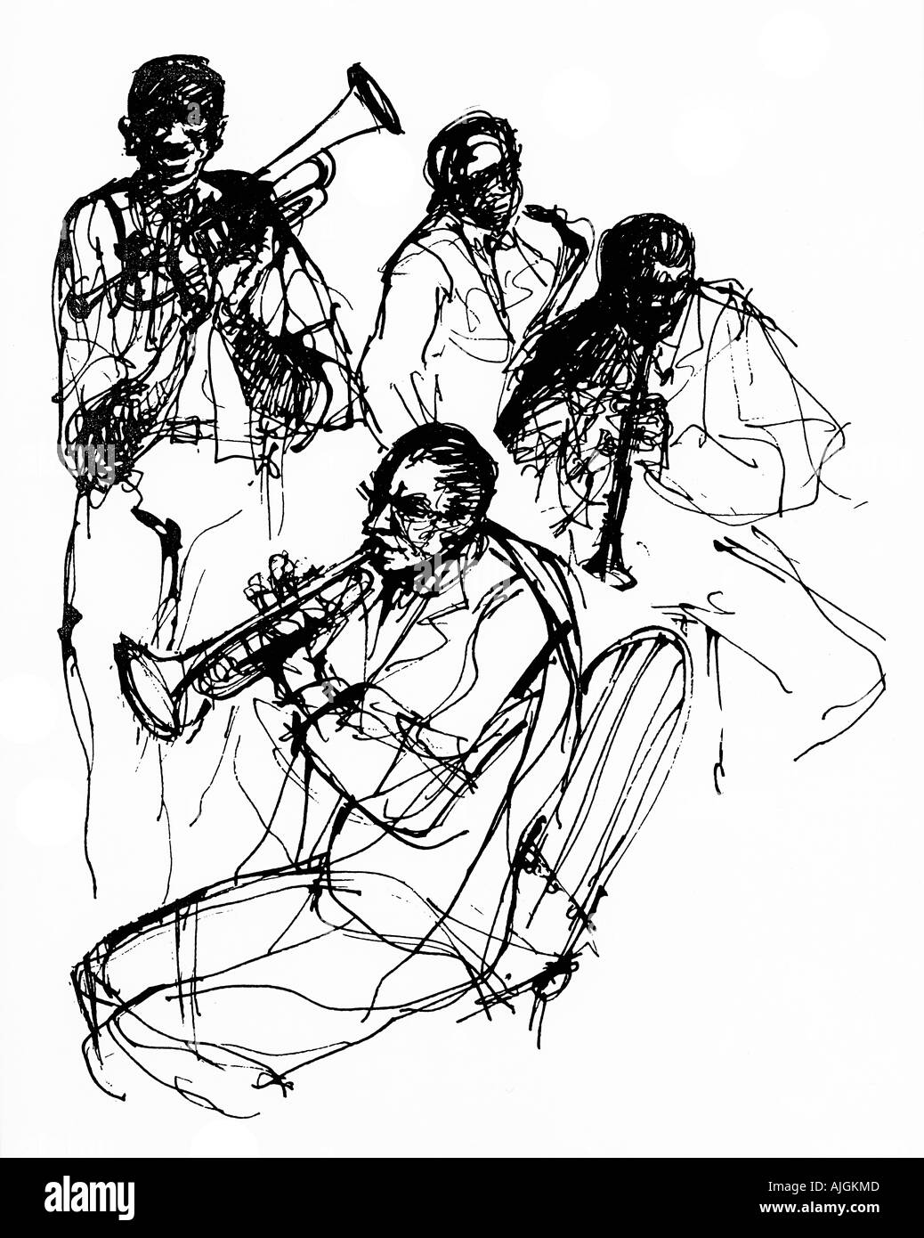 Südlichen Jazz - Band, Zeichnung von den Bläsern des New Orleans jazz band Stockfoto