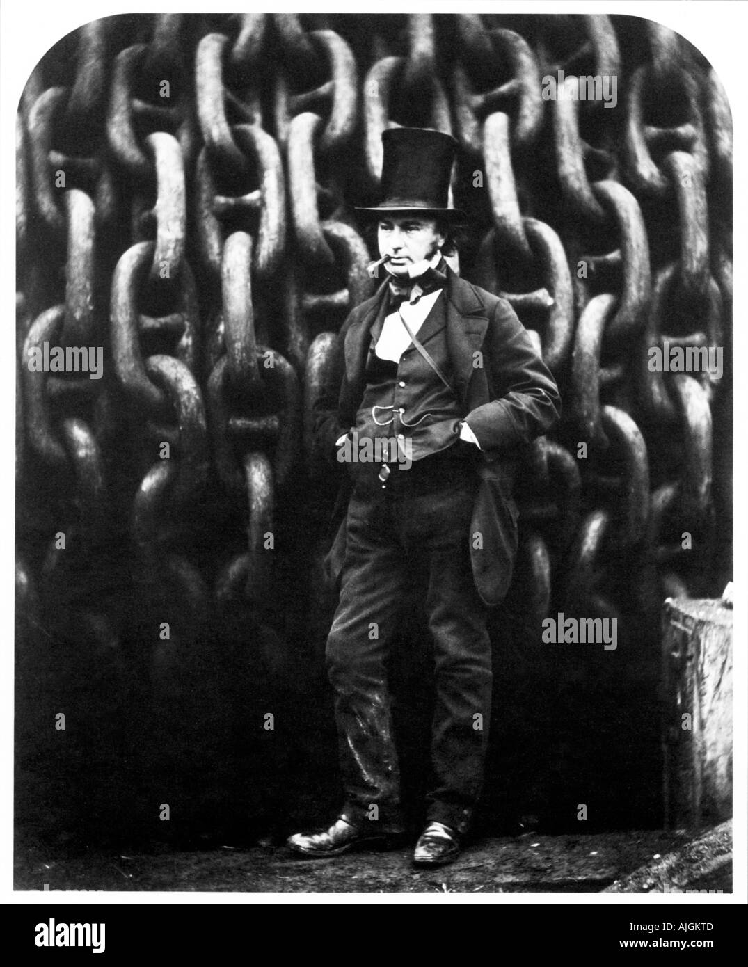 Isambard Kingdom Brunel dem berühmten Foto gegen die startenden Ketten der Great Eastern bei Millwall im Jahre 1857 Stockfoto