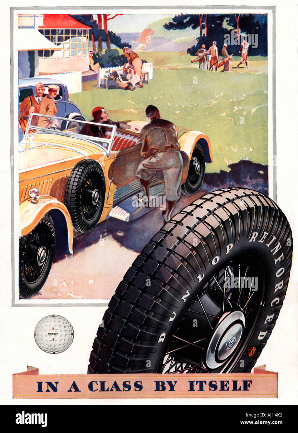 In A Klasse von selbst 1931 Werbung für Dunlop-Reifen und Bällen Stockfoto