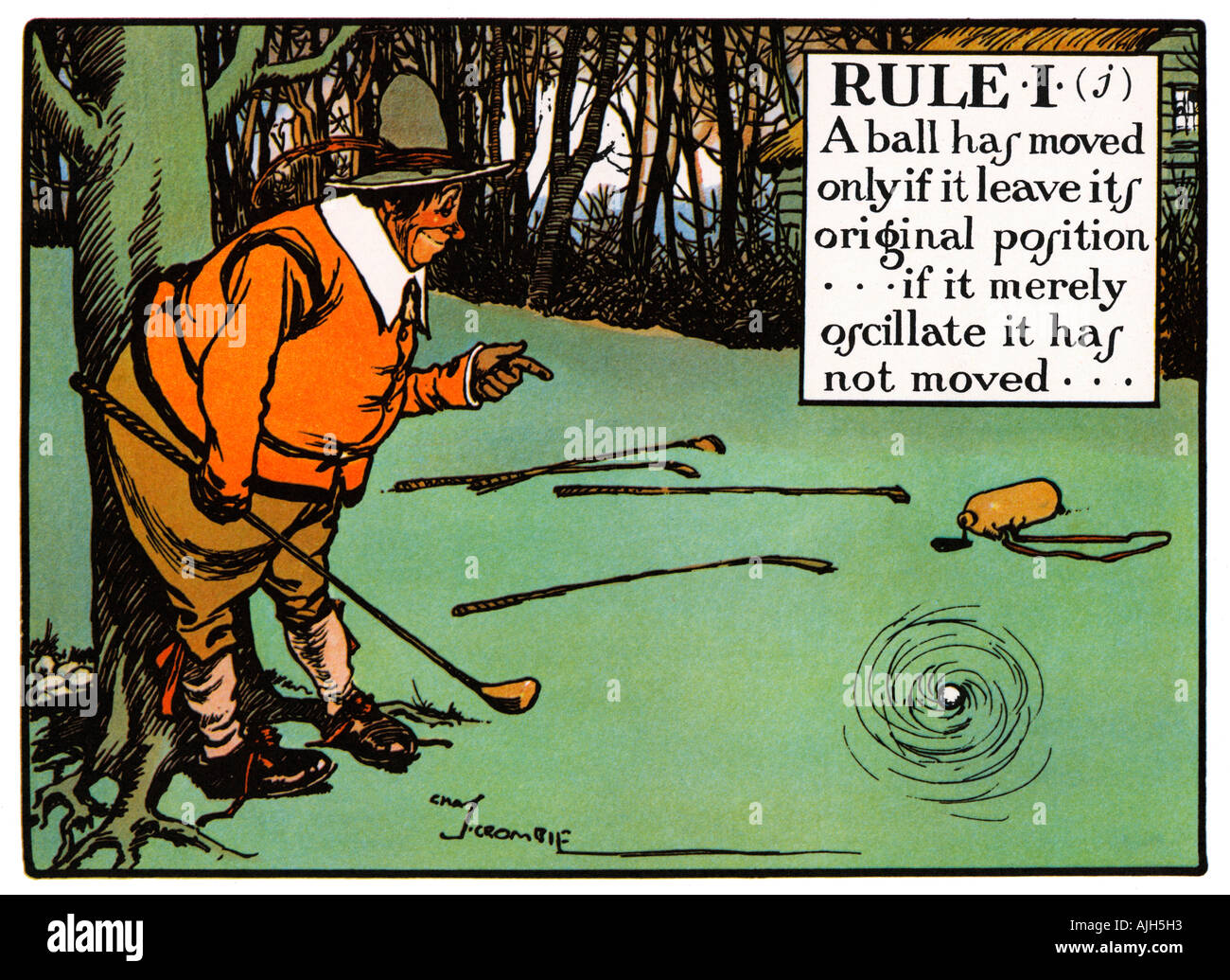 Chas Crombie s Regeln des Golf I j der Baureihe 1905 Perrier ein Ball nur bewegt hat, wenn es seine ursprüngliche Position verlassen Stockfoto
