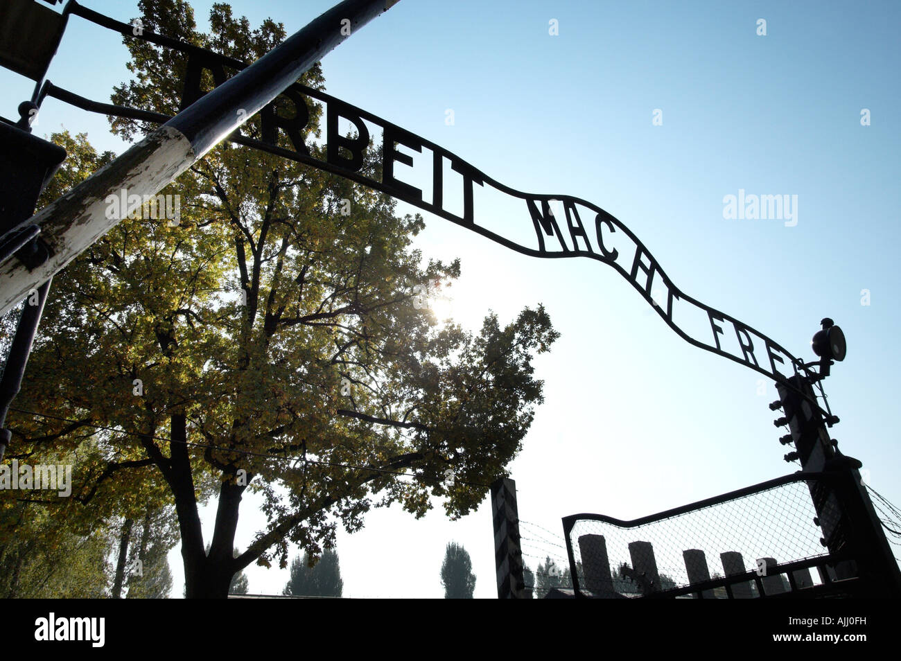 Auschwitz-Eingangstor für nur zur redaktionellen Verwendung Stockfoto