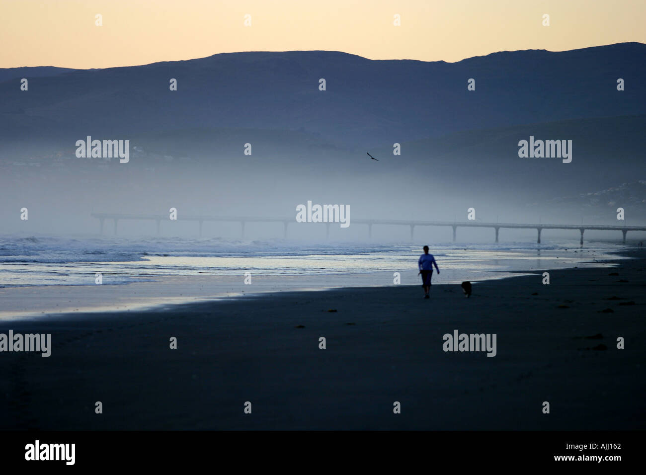 Morgendämmerung am Strand von Brighton Christchurch Südinsel Neuseeland Stockfoto