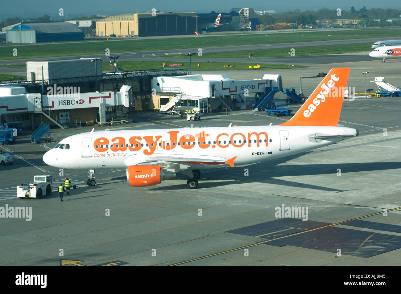 London Gatwick Airport, Easyjet Flugzeug Stockfoto