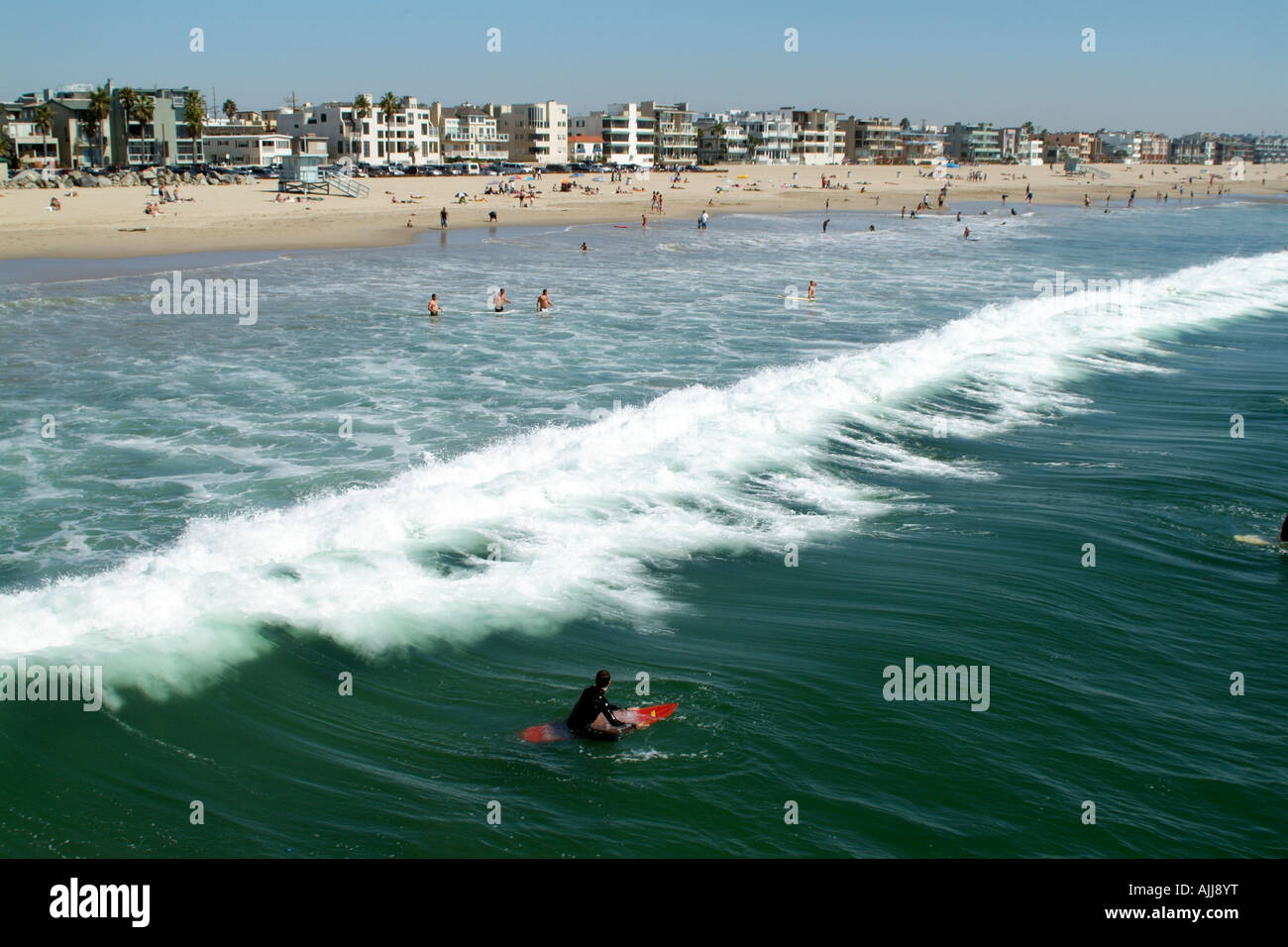 Venice Beach am Pazifischen Ozean California Amerika USA Palmen Sand und Immobilien an der Küste Stockfoto