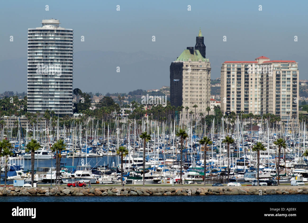 Innenstadt von Skyline Gebäude und Marina Long Beach California Amerika USA Stockfoto