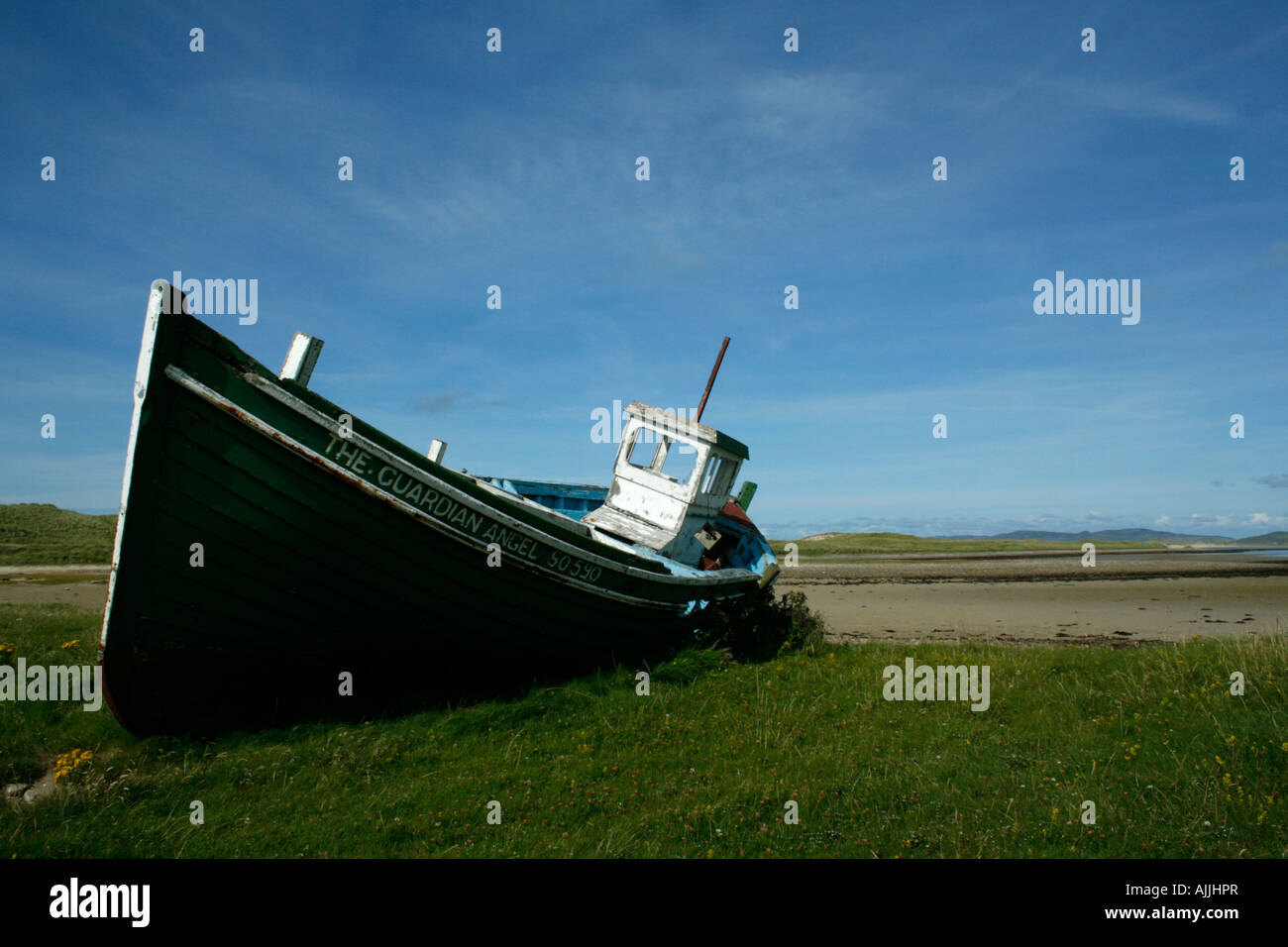Altes Fischerboot bei Magheroarty spucken Donegal Ireland Stockfoto